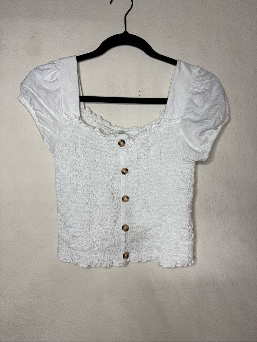 Mudd White Smocked Button-Front Crop Top